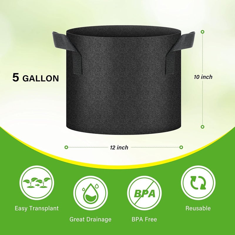 HealSmart 6-Pack 5 Gallon Nonwoven Grow Bags, Aeration Fabric Pots with Handles, Suitable for Garden Fruits, Vegetables and Flowers, Black - Image 2